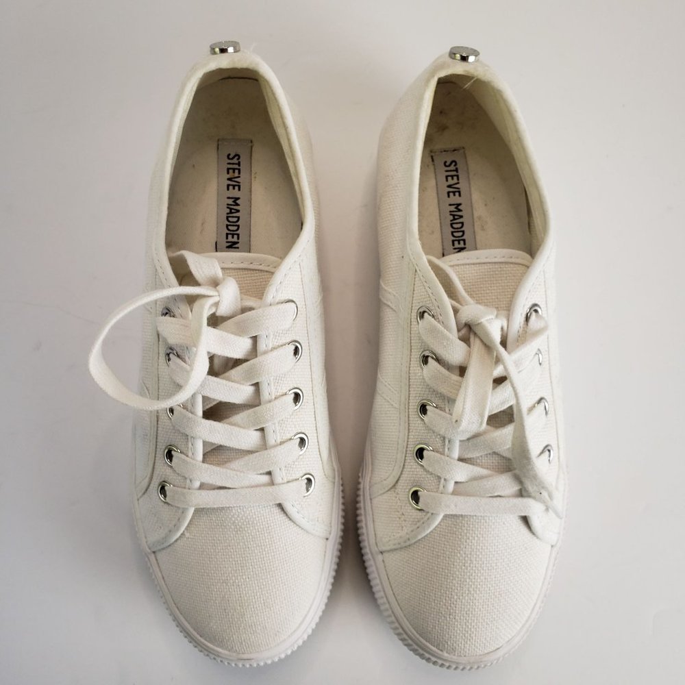 Steve Madden Emmi Platform Lace Up Sneakers White Chunky Canvas Shoes Size 8.5 - Picture 3 of 12